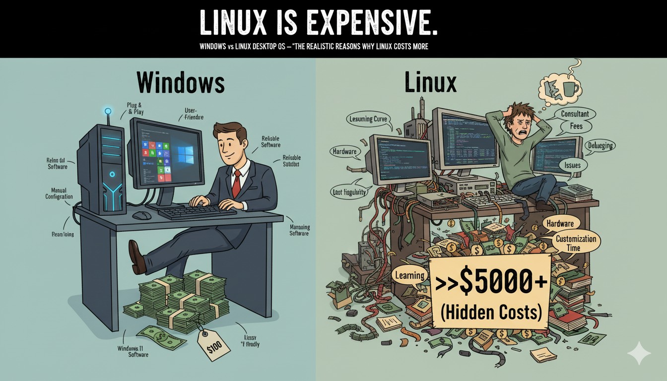 Linux is more expensive than Windows for desktop